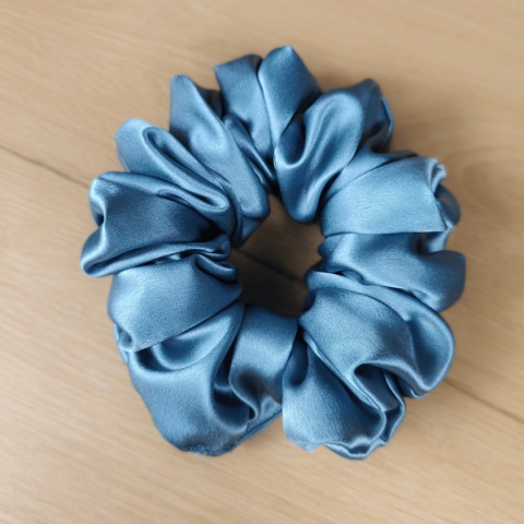 Maxi scrunchies szaro-niebieska 100% jedwab