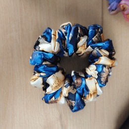 Mini Scrunchies Złote kwiaty na granatowym tle