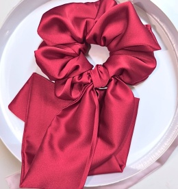 Scrunchies ze wstążką 10% jedwab czerwień